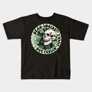 Dead Inside But Feelin' Lucky Funny Skeleton St Patricks Day Kids T-Shirt